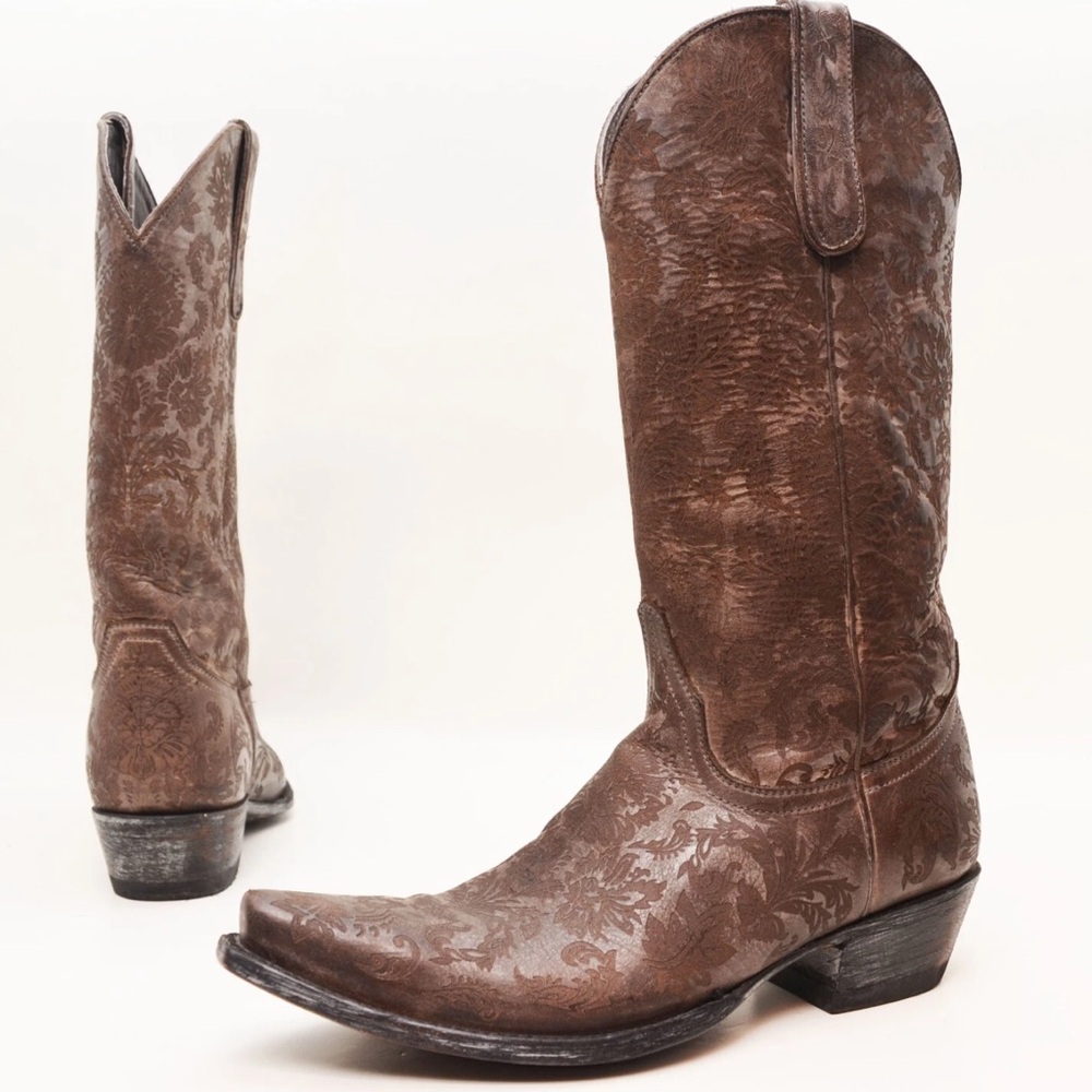 Old Gringo Nadia Laser Etched Floral Pattern Leather Boots, size 7